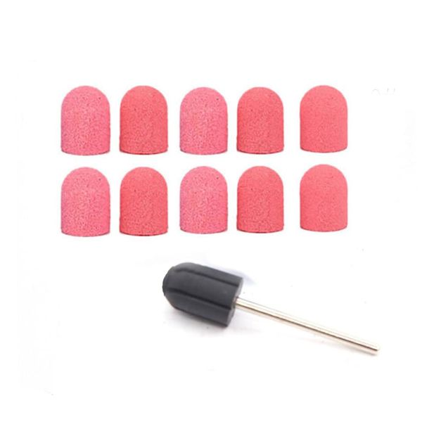 16mmx25mm Sanding Bands Caps Drum Mandrels Electric Nail Drill Polisher Sand Manicure Pedicure Tool(1 Mandrel+10 Sanding Cap - Pink)