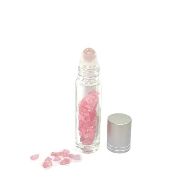 Natural Stone Roll On Bottle, Silver Cap, 0.3 fl oz (10 ml), Rose Quartz, Gemstone, Power Stone, Ruffled Stone, Perfume, Bottle, Glass, Gemstone, Mobile Phone, Makeup, Aroma, Essential Oil, Luxury,