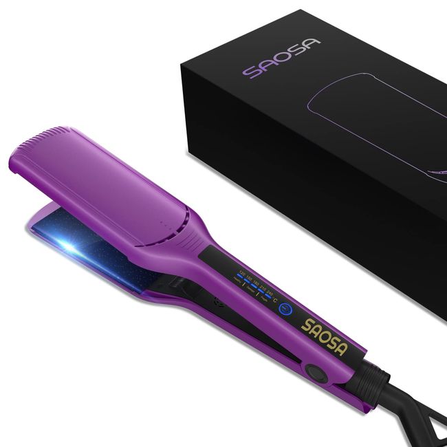 SAOSA 2.20" Wide Hair Straightener, Extra Wide Flat Iron with Adjustable Temperature(250-450℉), Ceramic Coated Floating Panel for Long&Thick Hair (Purple)