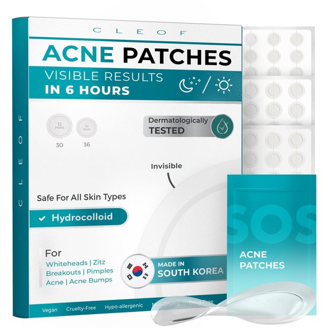 CLEOF Pimple Patches for Face & Body - Overnight Treatment - Acne Patch for Zits, Dots, Bumps, Spots, Pimples, Whiteheads - Hydrocolloid Stickers - Vegan, Cruelty-Free, Hypoallergenic (10mm,12mm)