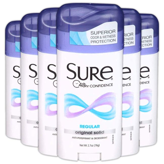 Sure Original Solid Anti Perspirant and Deodorant, Regular Scent, 2.7-Ounces (Pack of 6)