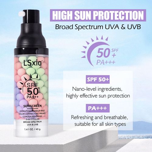 3 In 1 Primer for Face Before Makeup, SPF 50, Tinted Moisturizer Sunscreen Isolation Cream, One Step Color Corrector Makeup Primer, Color Correcting Concealer Oil Control, Base de Maquillaje, #01