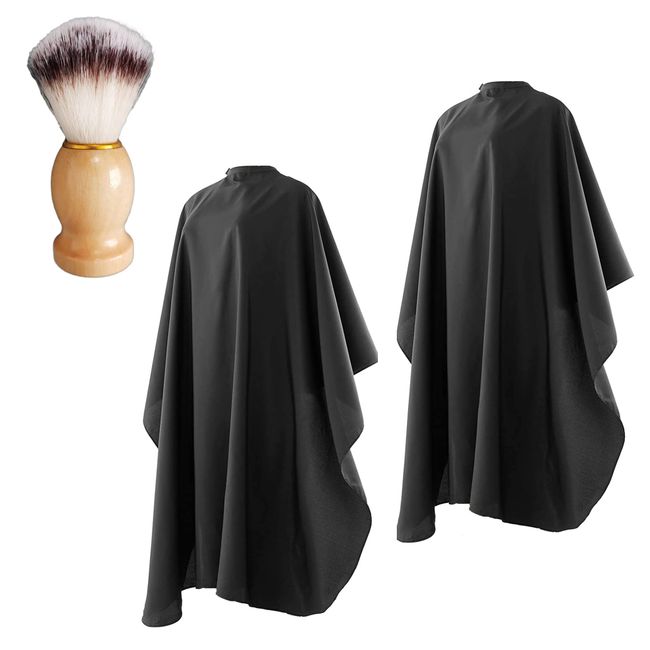 Waterproof Barber Cape, Salon Cape with Adjustable Snap Closure, Unisex Black Hair Cutting Capes with Neck Duster Brush 59 x 47 inches - Black - 2 Pcs