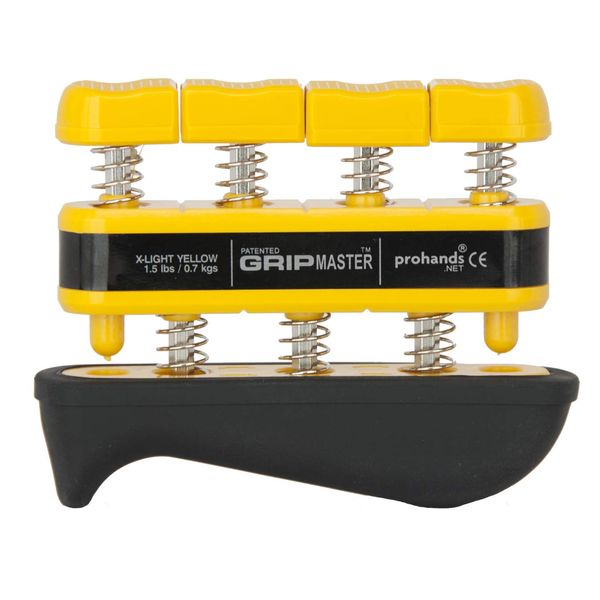 Prohands Gripmaster Rehab Hand Exerciser, Finger Exerciser (Hand Grip Strengthener), Spring-Loaded, Finger-Piston System, Added Palm Cushion, (1.5 lb X-Light Tension, Yellow-Gripmaster Rehab)