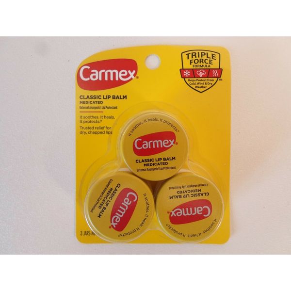 Carmex 3 Pack Classic Medicated Lip Balm 3 Jars Free Ship