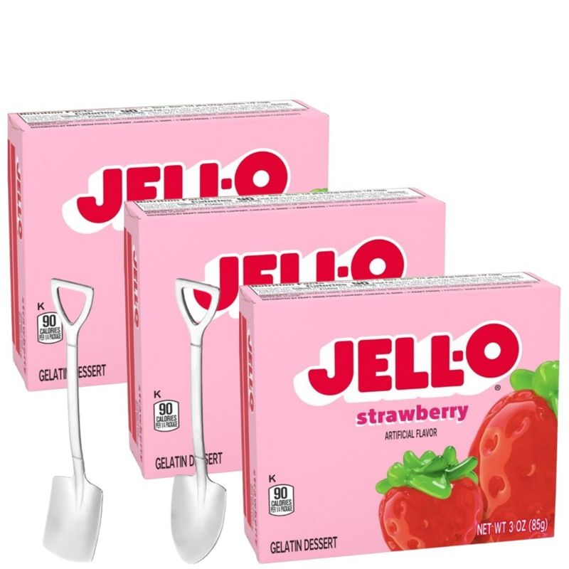 Jell-O Gelatin Dessert Mix 3oz w/ Mini Shovel Spoons (Strawberry ...