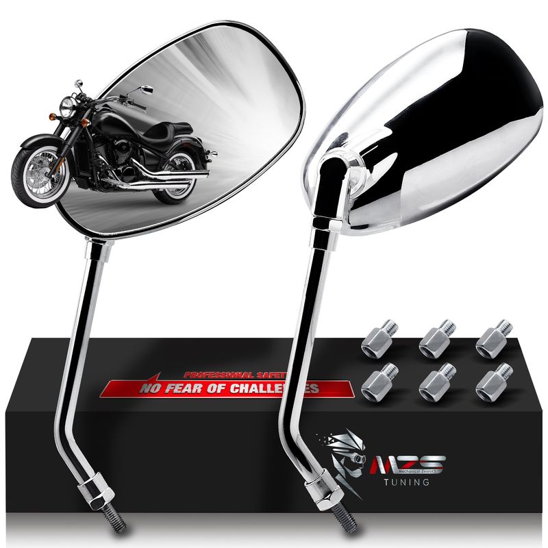 MZS Motorcycle Mirrors Chrome, Universal 10MM 8MM Rear View Side Mirror ...