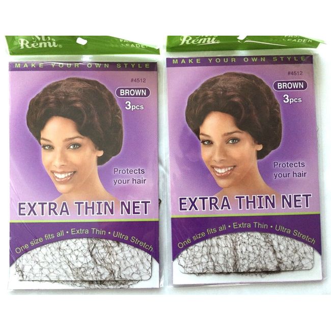 BRAND NEW 2PK MS. REMI #4512 EXTRA THIN HAIR NET (3PCS) BROWN ONE SIZE