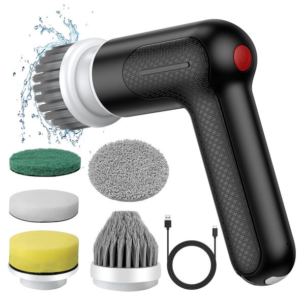 Electric Spin Scrubber, Spofan Cordless Cleaning Brush, Power Scrubber with 6 Replaceable Brush Heads and 2 Rotating Speed, Handheld Shower Scrubber for Kitchen, Bathroom Tub, Floor, Tile, Window