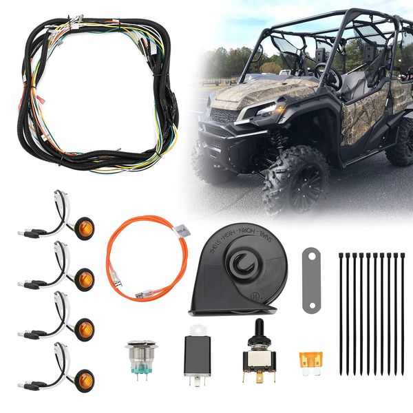 KEMIMOTO UTV/ATV Turn Signal Kit, Street Legal Kit with Toggle Switch, 105D Horn Plug and Play Easy Installation Compatible With Polaris, Can-Am, Kawasaki, John Deere, Golf Cart, Arctic Cat, CFMOTO