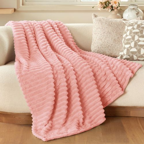 Joiedomi Twin Blanket for Bed, Soft Pink Fleece Blankets Birthday Gifts for Women Mom Girls, 3D Ribbed Jacquard Cozy Cute Soft Throw Aesthetic Gifts 60x80 Inches