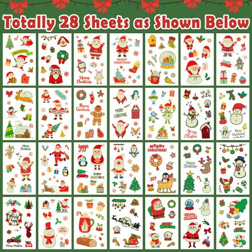 Leesgel Glow Tattoos for Kids Christmas Stocking Fillers, 260 Styles Santa/Sweets/Snowflakes/Snowman/Xmas Tree Tattoo Stickers, Christmas Decorations Party Games Toys Eve Boxes Ideas Crafts Supplies