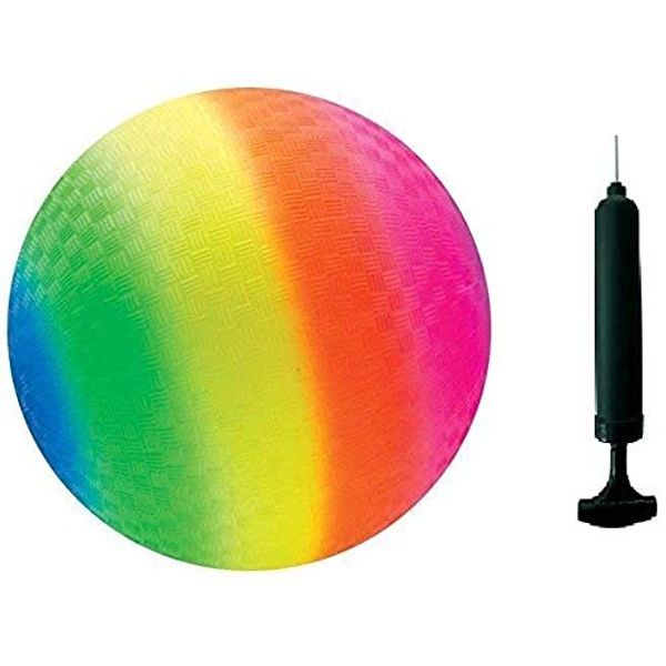 Toys+ 8.5 Inch Colorful Playground Ball + Pump (Rainbow)