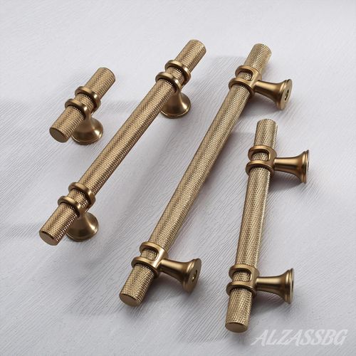 Alzassbg 10 Pack Champagne Bronze Cabinet Pulls, 5 Inch(128mm) Hole Centers Knurled Cabinet Handles Kitchen Hardware for Cabinets and Drawers AL3087BRG