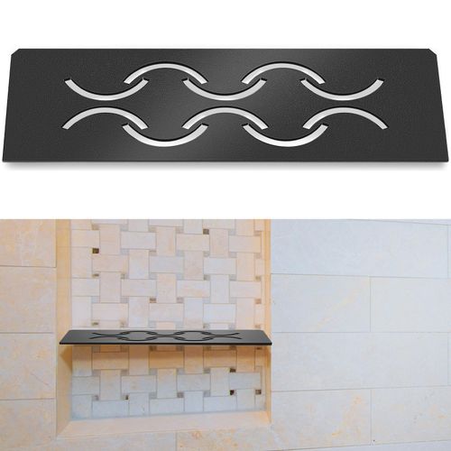 Teenyyou Aluminum Shower Niche Rectangular Shelf for 12" Prefabricated Board SN/-SNLT Niche Fits 5/32" Grout Line, 4mm Thick, Bathroom Wave Design, Matte Black Finish