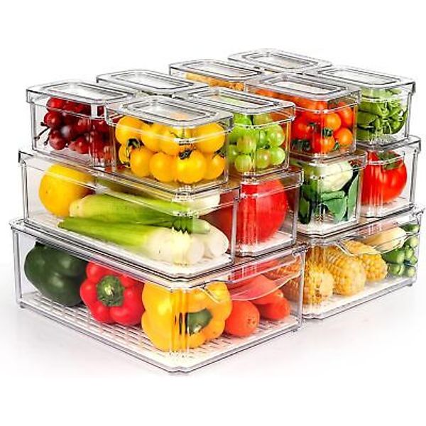 14 Pack Fridge Organizer, Stackable Refrigerator Organizer Bins with Clear