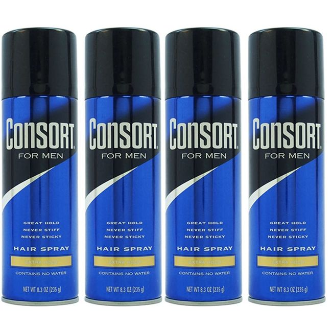 Consort Aerosol Hair Spray for Men Extra Hold, 8.3 oz (4 Pack)