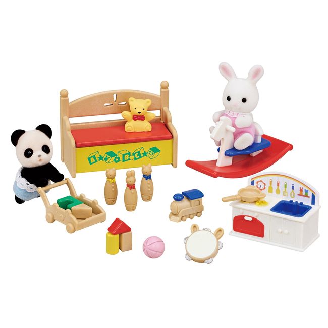 EPOCH Sylvanian Families DF-20 White Rabbit and Panda Babies: Lots of Toys Set, Doll and Furniture Set, Safety Toy Mark Certified, Toy for Ages 3 Years and Up, Dollhouse