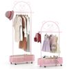3 Height Adjustable Kids Clothes Rack w/ Bottom Storage Shelf 4 Universal Wheel