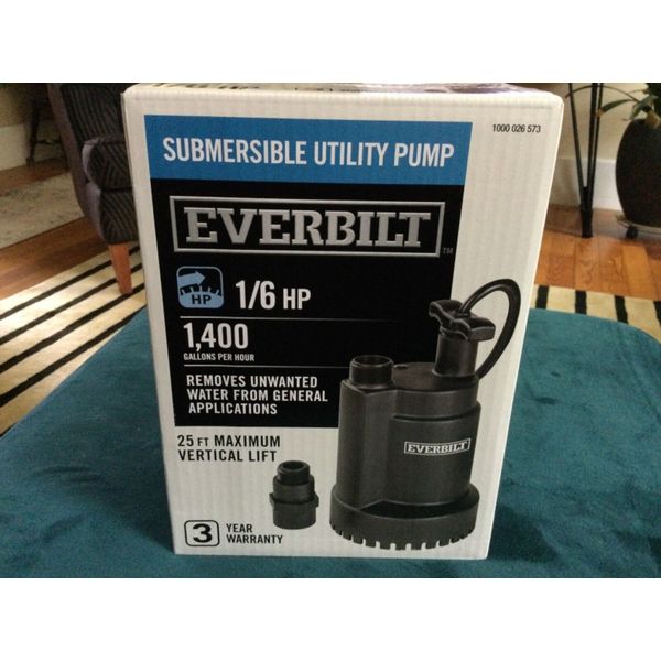 New Everbilt UT00801 1/6 HP Submersible Utility Sump Pump 1,400 GPH 25’ Lift NIB