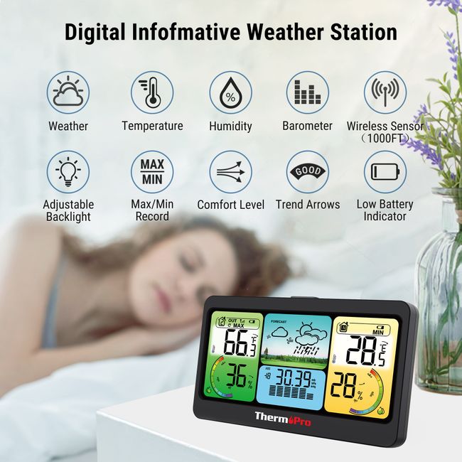 Smart Wireless Weather Station Big LCD Digital In/Outdoor