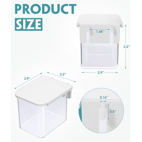 Yulejo 4 Pack Pegboard Accessories with Lid White Clear Peg Board Bins with Hooks Containers Plastic Pegboard Bins for Garage Craft Room Storage Kitchen, 3.9 x 3.2 x 3.2 Inch