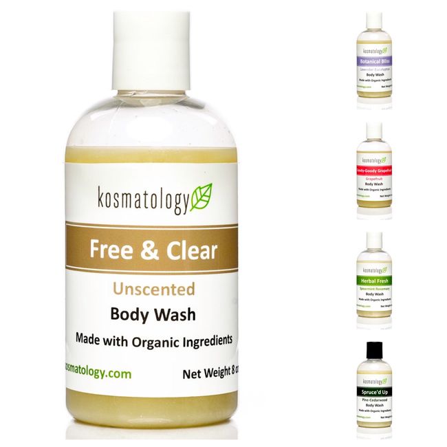 kosmatology Free & Clear (Unscented) Organic Body Wash, 8 fl oz