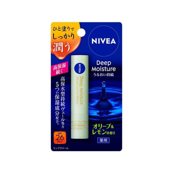 Marathon limited 2,000 yen OFF coupon ★ Double points from 20:00 on the 4th to 9:59 on the 11th KAO Nivea Deep Moisture Lip Olive &amp; Lemon Scent 2.2g Lip care Face care Skin care