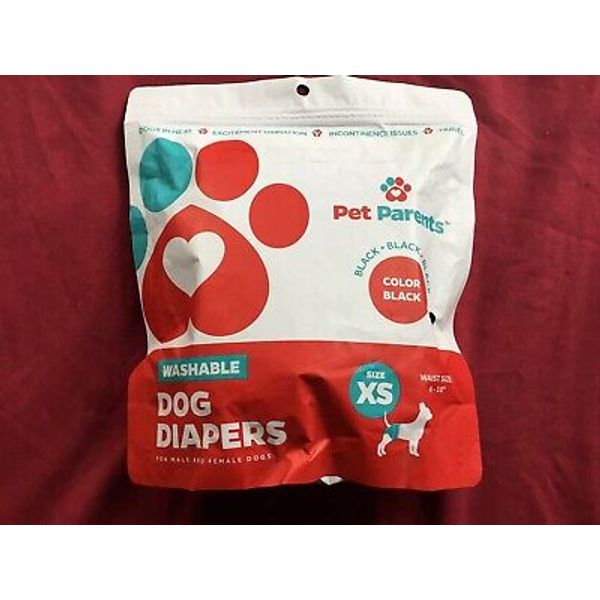 Pet Parents Washable Dog Diapers Size XS NIP 3 Pack Male or Female Black