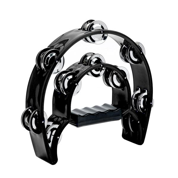 2 Row Tambourine, Masfany Metal Bell Hand Held Percussion Hand Bell is a great musical instrument gift for kids and adults music beginners (Black)