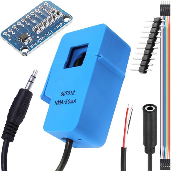 DAOKAI Current Transformer SCT-013-000 Non-invasive Split Core Current Transformer AC 100A/50mA + ADS1115 ADC conversion board with Male and female Dupont cable Audio Female Cable