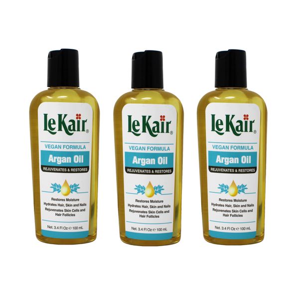 Le Kair Argan Oil Hair & Body Oil - Vegan Formula 3.4 Ounce - 3 Pack