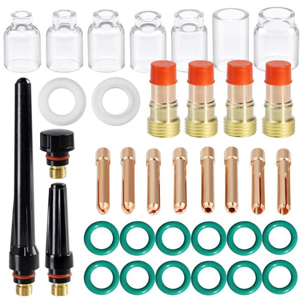 TIANLYLIN 36pcs TIG Welding Torch Accessories Stubby Gas Lens 4#~12# Pyrex Glass Cup Kit For WP-17/18/26