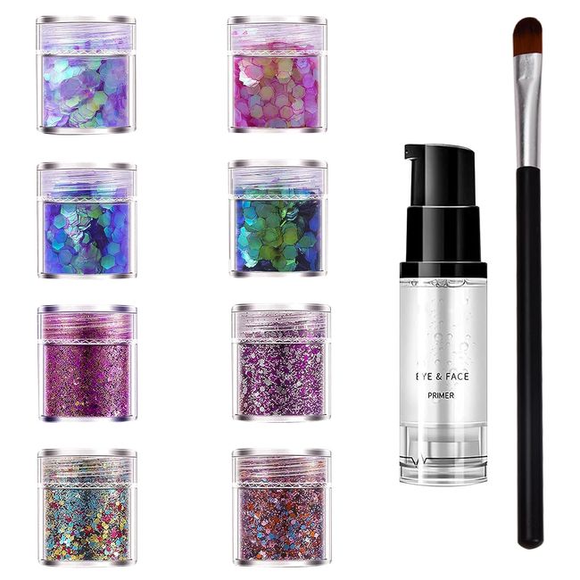 Jinlaili 8 x Glitzer Make up Set, 3mm Glitzer-Pailletten, Face Glitter, Festival Glitzer, Glitter Makeupm, Glitzer Sequins, Lose Pailletten, Irisierend Pailletten, Paillettes für Basteln Handwerk