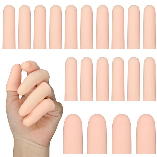 20Pcs Gel Finger Cots Thumb Protector, Silicone Finger Sleeves Cover Protection for Finger Tips, Finger Gloves Caps Finger Protectors for Wounds Hand Eczema, Finger Arthritis, Finger Cracking (Nude)