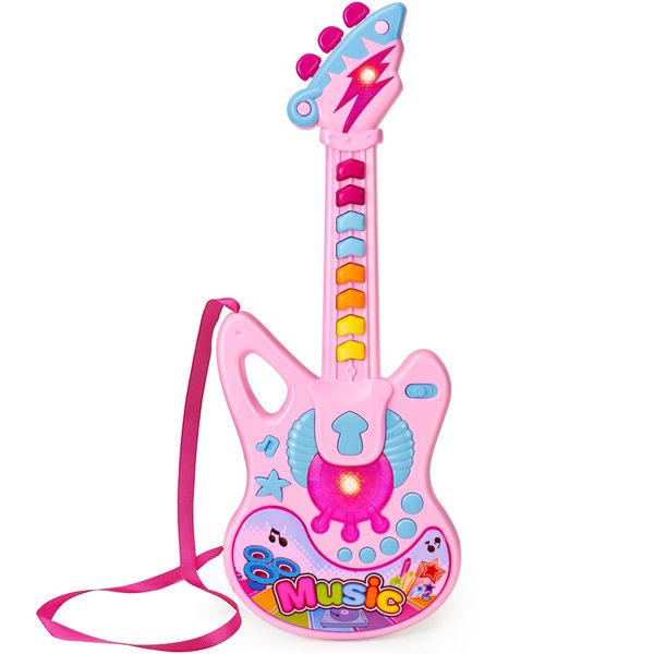 Kids Guitar, Musical Instruments Toys Guitar for Toddlers 1-3-5, Kids Electric Guitar & Piano Toy with Music & Lights for 1 2 3 4 5 Year Old Girls Boys Birthday Christmas- Pink