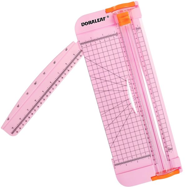 DORALEAF Paper Cutter, Portable Paper Slicer, Paper Trimmer Scrapbooking Tool with Automatic Safety Protection Side Ruler for Craft Paper (12 Inch, Pink)