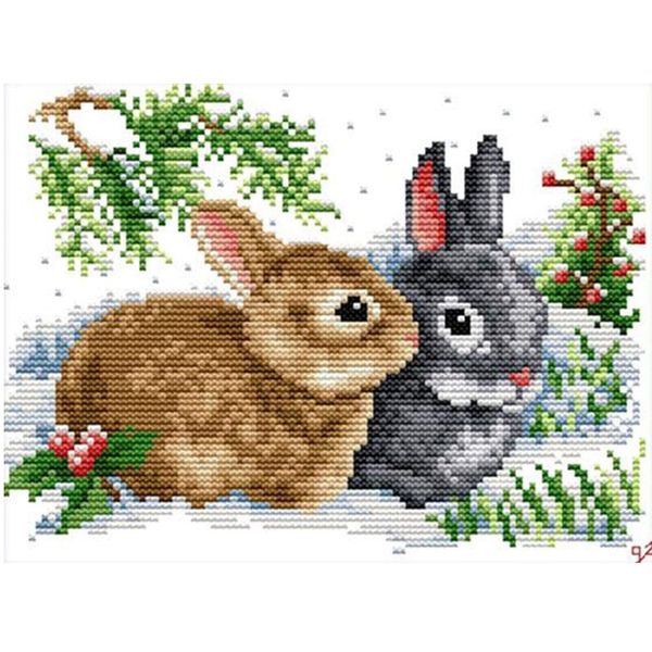 YANCONGLIDEYAN Cross Stitch DIY Hand Needlework Kits 11CT Stamped Cross Stitch Kits for Beginners Pre-Printed Embroidery Kit Pattern Rabbits