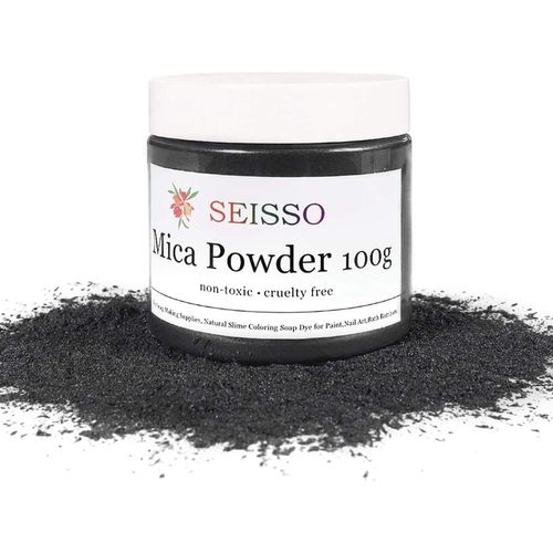 SEISSO Sliver Black Mica Powder for Epoxy Resin 3.5 oz /100g Powdered Pigment for Soap Colorant Bath Bomb Dye, Cosmetic Grade for Lip Gloss, Acrylic Nails Polish, Craft Projects