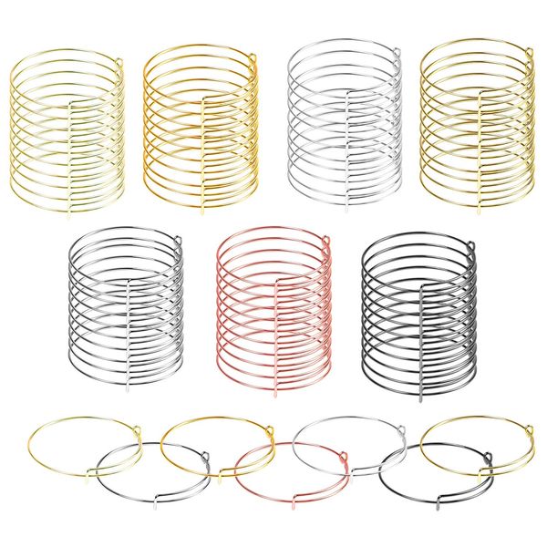 Allazone 70 PCS Expandable Bangle Bracelet, 7 Colors Metal Adjustable Blank Bangle Bracelets, Adjustable Wire Blank Bracelet Expandable Bangle for DIY Jewelry Making