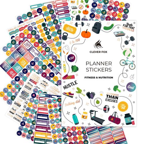 Clever Fox Planner Fitness Stickers Set - Monthly, Weekly & Daily Planner Stickers 16 Sheets Set of 841+ Unique Stickers (Fitness & Nutrition)