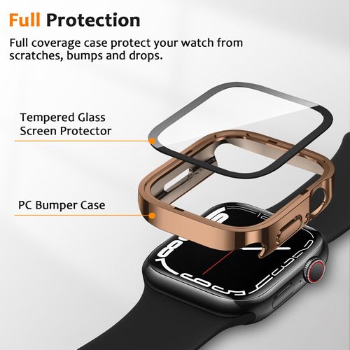 ZZDZZ 2 Pack Hard PC Case Compatible with Apple Watch Case 41mm Series 9/8/7 with Tempered Glass Screen Protector, Ultra-Thin Straight Edge Protective Cover for iWatch 41mm (Rose Gold/Rose Gold)