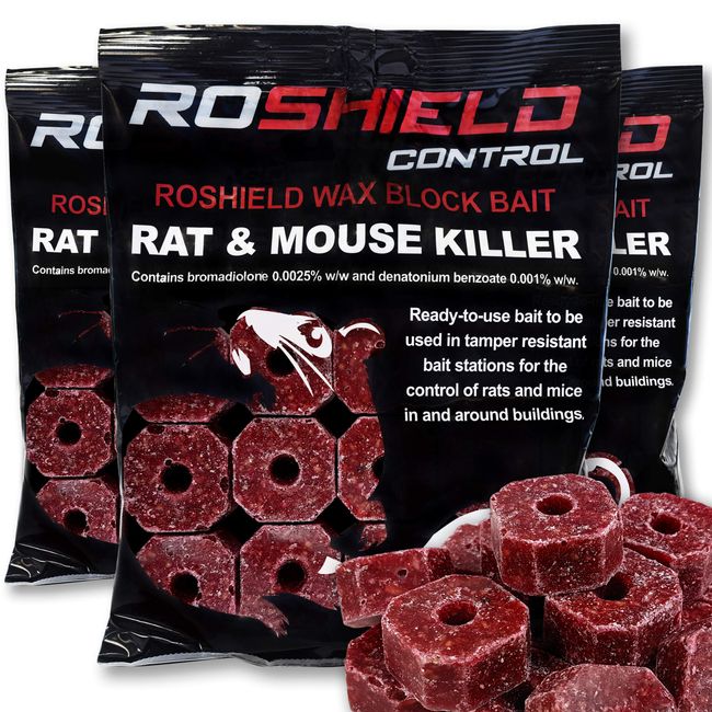 Roshield- Rat/Mouse Poisoning,Poison Blocks 700g, Super Strength, Single-Feed Fast Acting Rat & Mouse Killer, Rat Poison Block Bait - Indoor,Outdoor For Rodent Bait Station Refill Packs