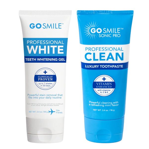 GO SMILE Professional Teeth Whitening Gel & Luxury Toothpaste - Teeth Whitener & Stain Remover Self Care Gifts, No Added Sensitivity - Travel Size for Gift Basket or Stocking Stuffers, Mint 3.4oz