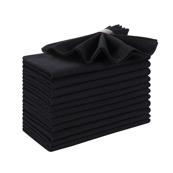 Hausattire Reusable Napkins Cloth Washable 100% Cotton 18x18 Inch Dinner Napkins|Table Napkins for Spring Easter Basket Decor |Set of 12 Cloth Napkins for Home Banquet Wedding |Black