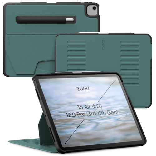 Zugu Case for iPad Air 13 Inch M3 2025 & M2 2024 &/12.9 inch (3rd/4th Gen), Slim Protective Cover with Apple Pencil Charging & Storage, Auto Wake/Sleep, Multiple Viewing Angles (Pine)