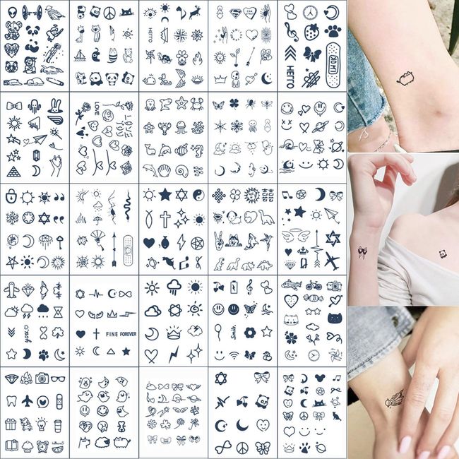 VBXPOU Temporäre Tattoos 25 Blatt Tattoos Erwachsene Klebetattoos Fake Tattoos Kleine Motive Klebe Tattoo für Face Arme Hals Beine