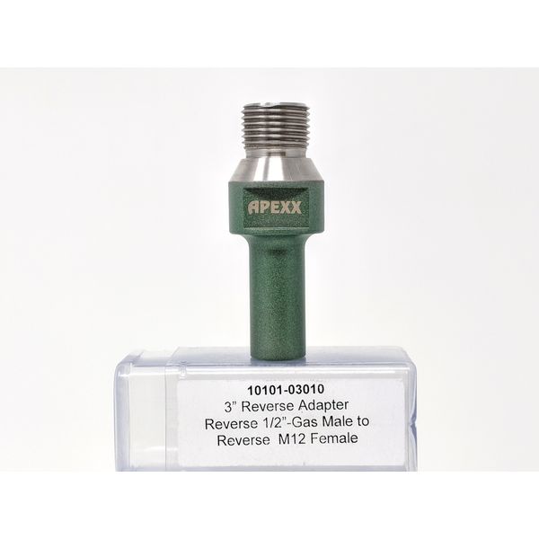 Stainless Reverse 3″ Thread Adapter (1/2 gas MRT – 12mm FRT)