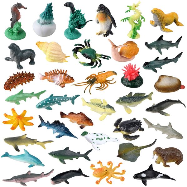 OOTSR 36 Pack Ocean Animals Toys Set, Mini Plastic Sea Creatures Realistic Animal Figures Under The Sea Life Figures Bath Toys for Kids Educational Party Cupcake Pool Decor