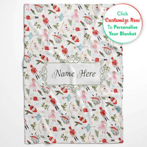 Personalized Nutcracker Ballet Blanket - Ships Next Day, Printed in USA - Plush Fleece Sofa Throw, Holiday Home Decor, Soft Christmas Bedding, Customizable Ballet Themed (Fleece 50x60)